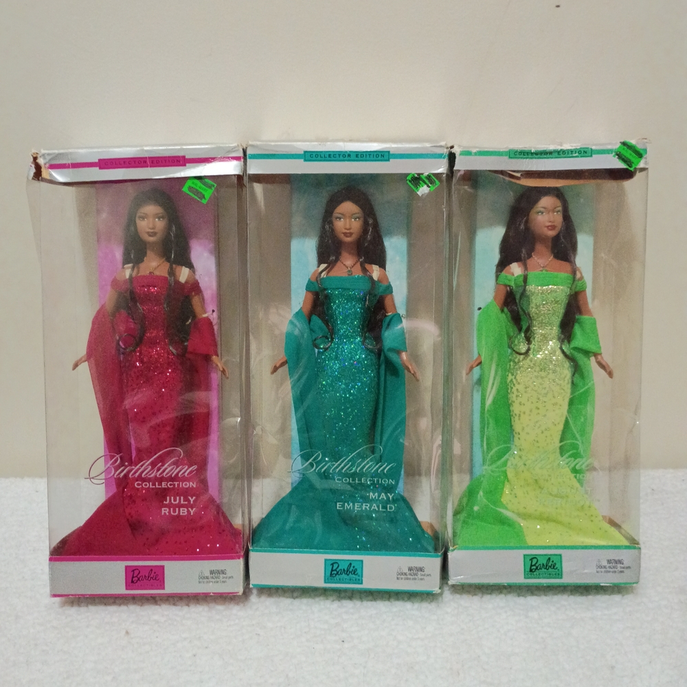 Barbie Birthstone Collection Dolls - July Ruby, May Emerald, August Peridot